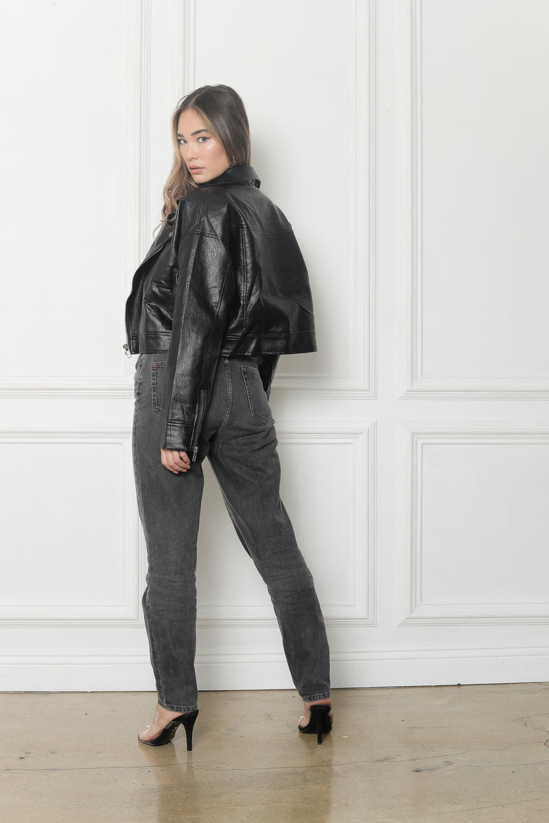 Hazel Faux Leather Jacket -  Black